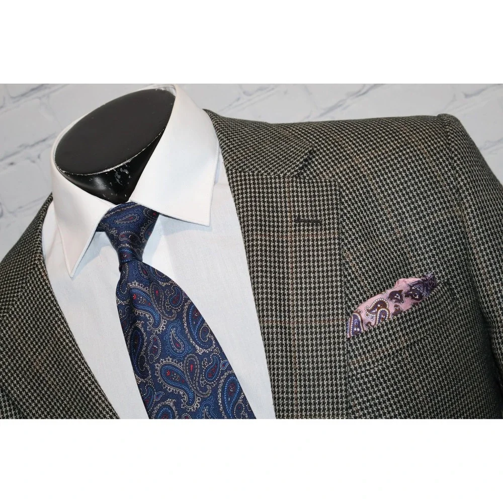 Jos. A. Bank Blazer Mens 44L Gray Houndstooth Plaid 2Btn Silk Wool Sport Coat